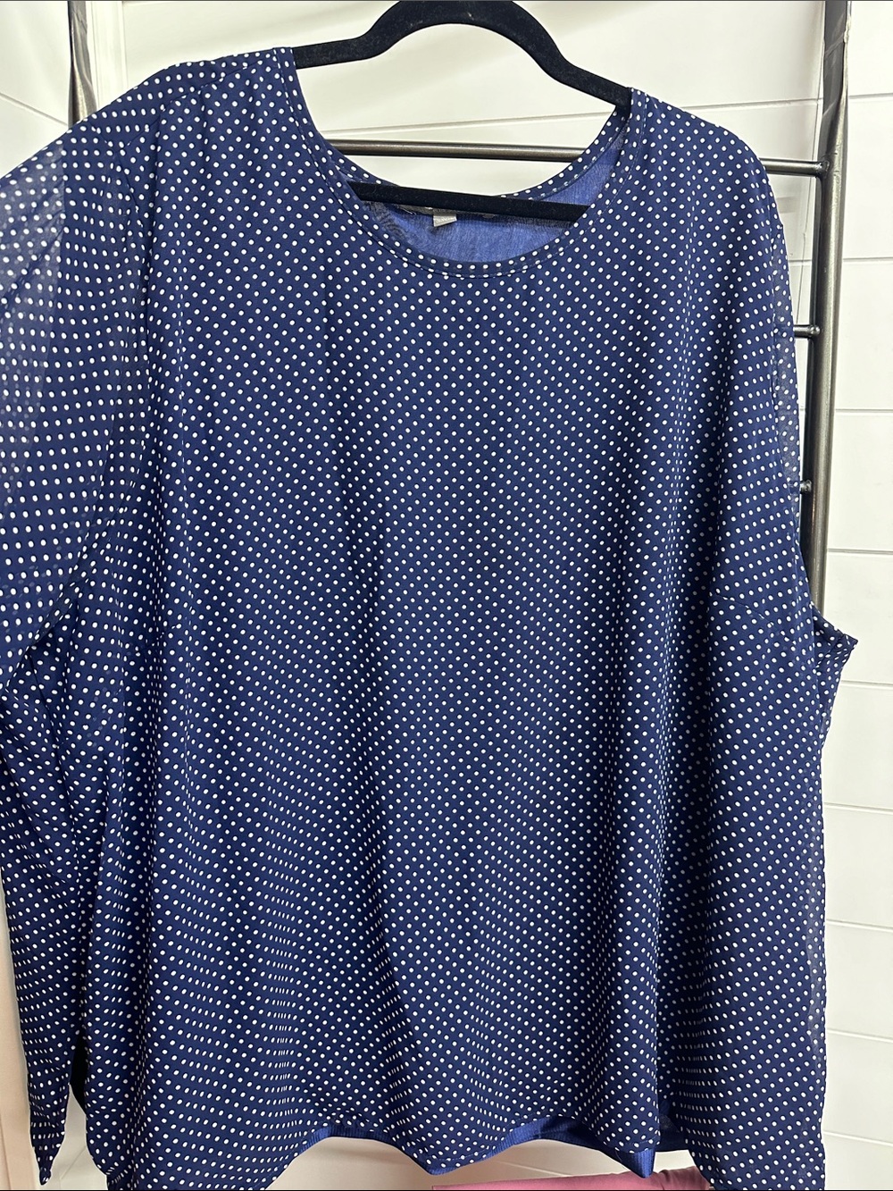 Valerie Stevens Navy Blue Polka Dot Long Sleeve Top